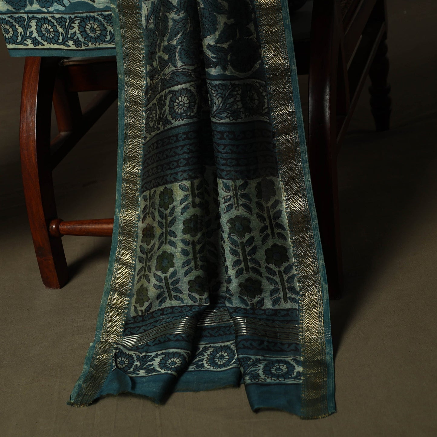 Natural dyed block print maheshwari silk vanaspati bagru