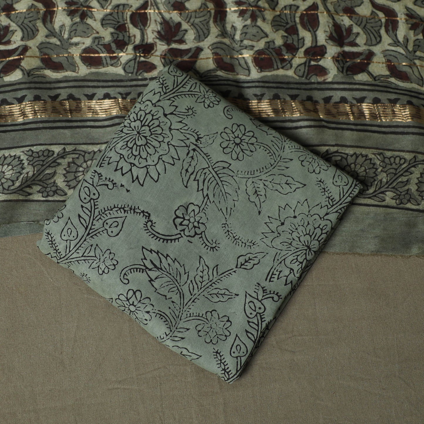 Natural dyed block print maheshwari silk vanaspati bagru