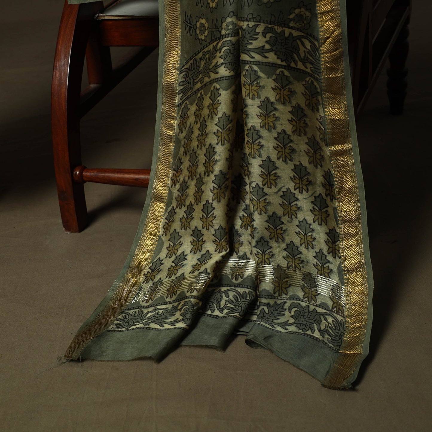 Natural dyed block print maheshwari silk vanaspati bagru