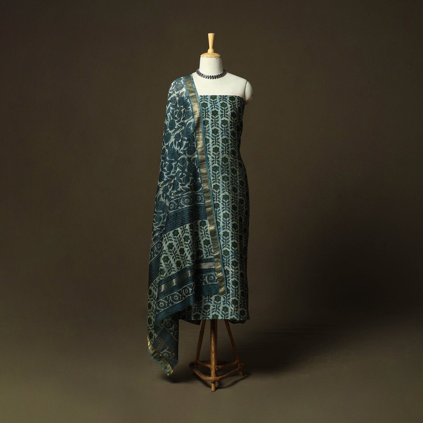 Natural dyed block print maheshwari silk vanaspati bagru