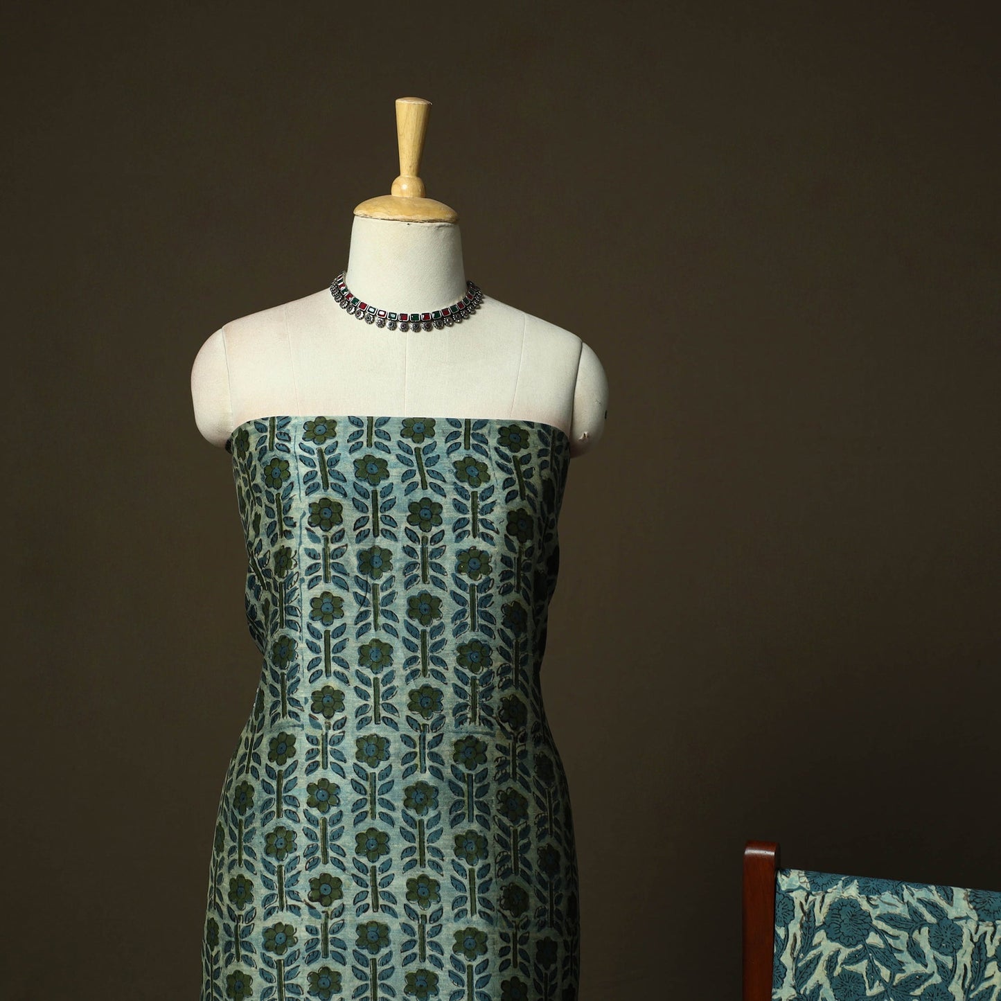 Natural dyed block print maheshwari silk vanaspati bagru