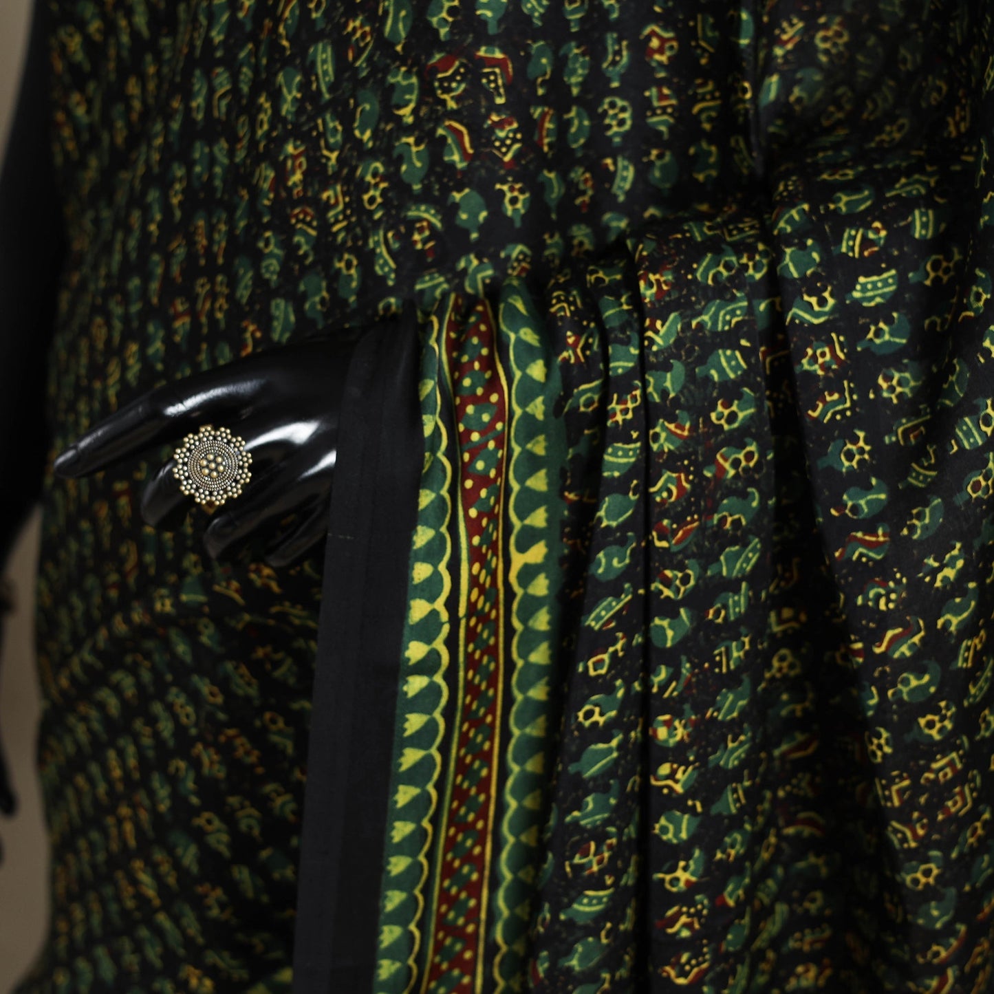 Green Natural Dyed Block Print Modal Silk Ajrakh Saree