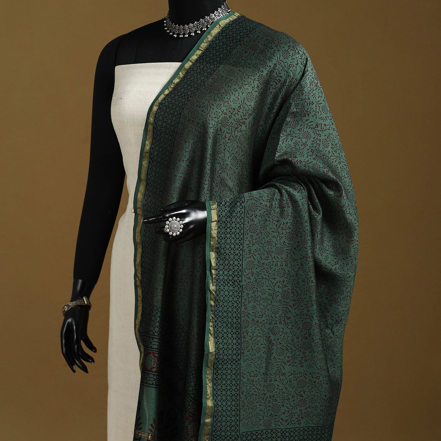 Green - natural dyed printed chanderi silk bagh dupatta 34