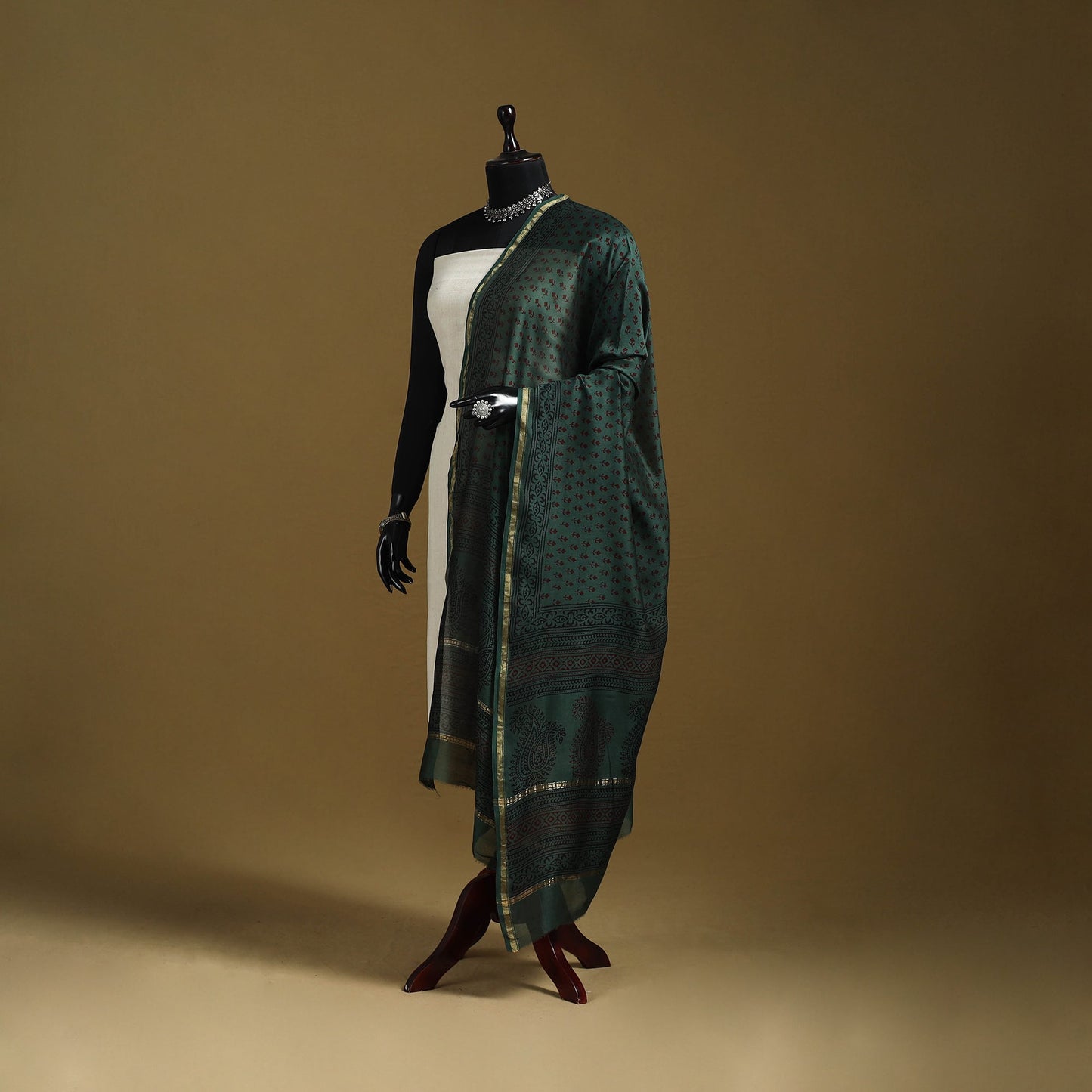 Green - natural dyed printed chanderi silk bagh dupatta 38
