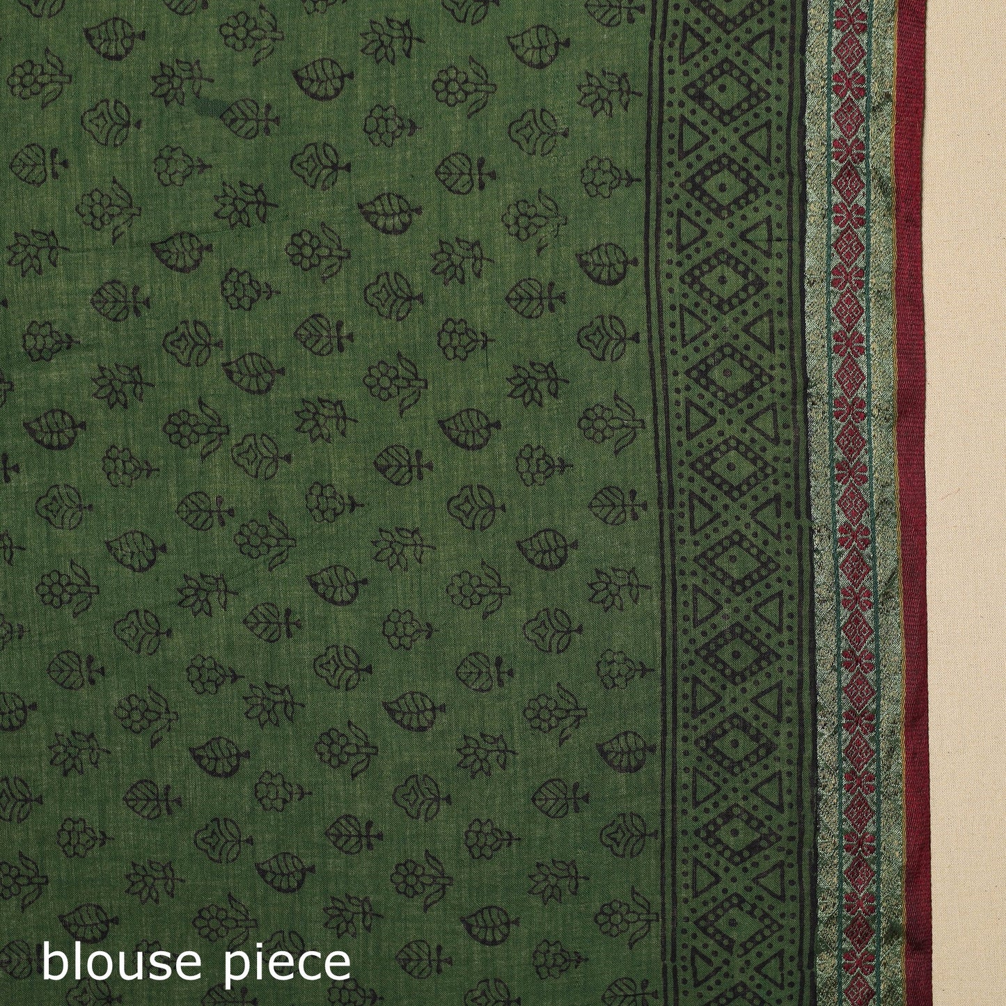 Green Block Print Natural Dyed Cotton Bagh Saree