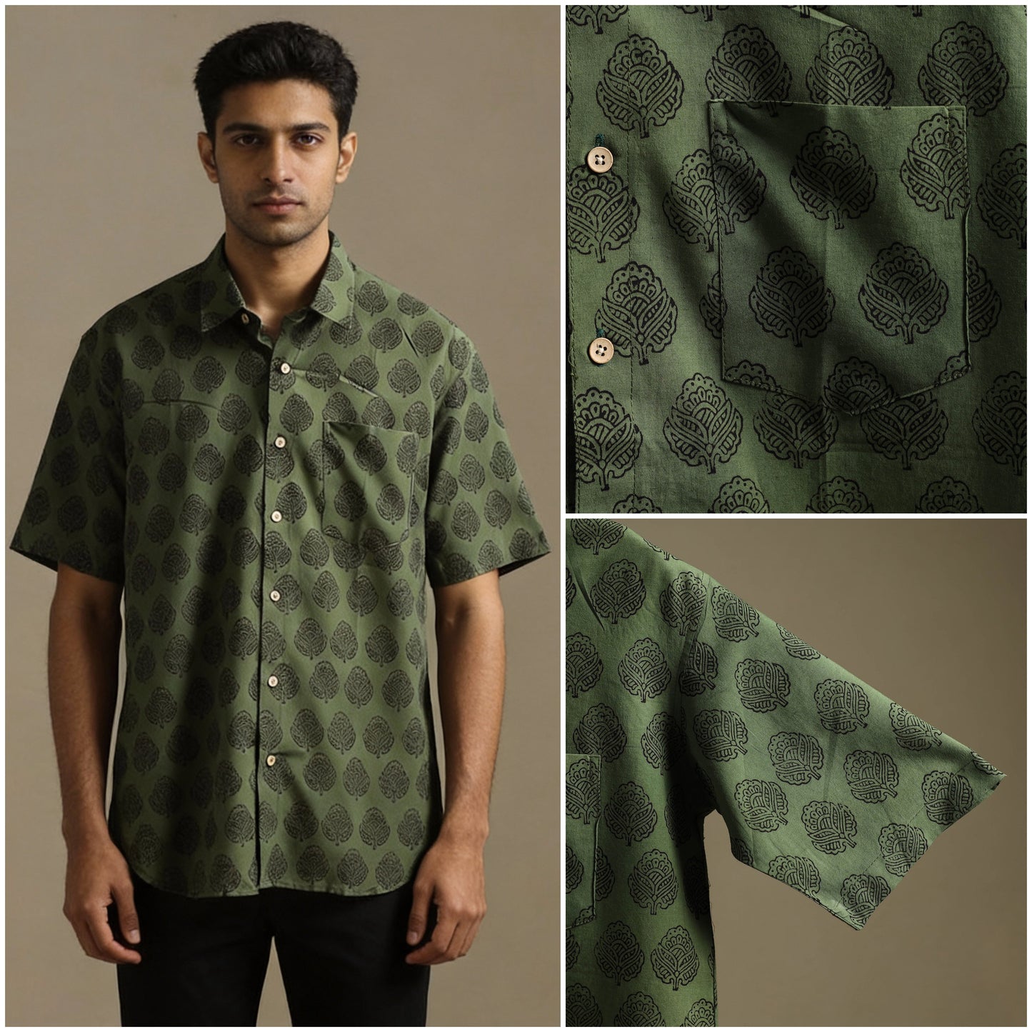 Natural dyed cotton men half sleeve hand bagh shirt 10