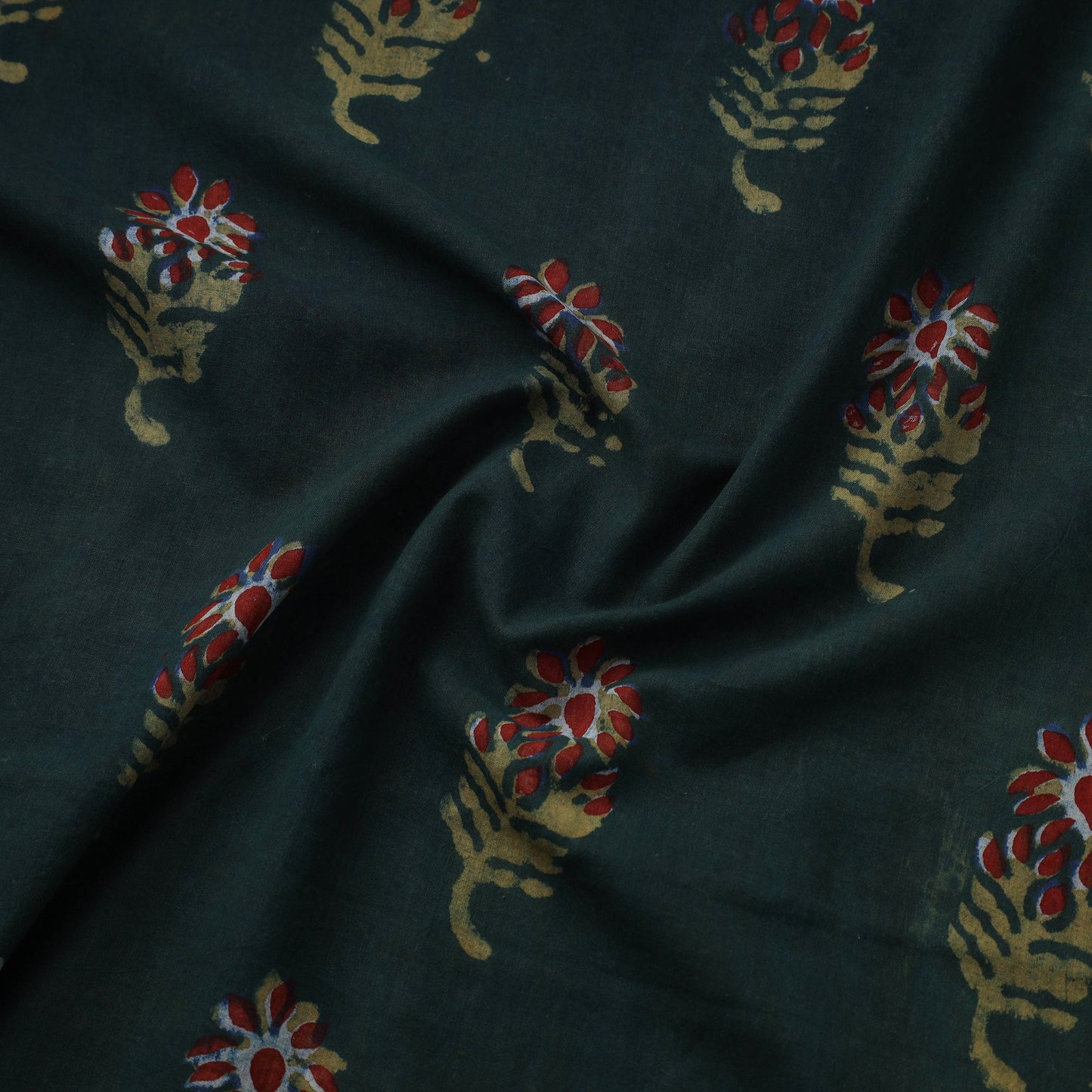 Green Natural Dyed Block Print Cotton Nandana Fabric