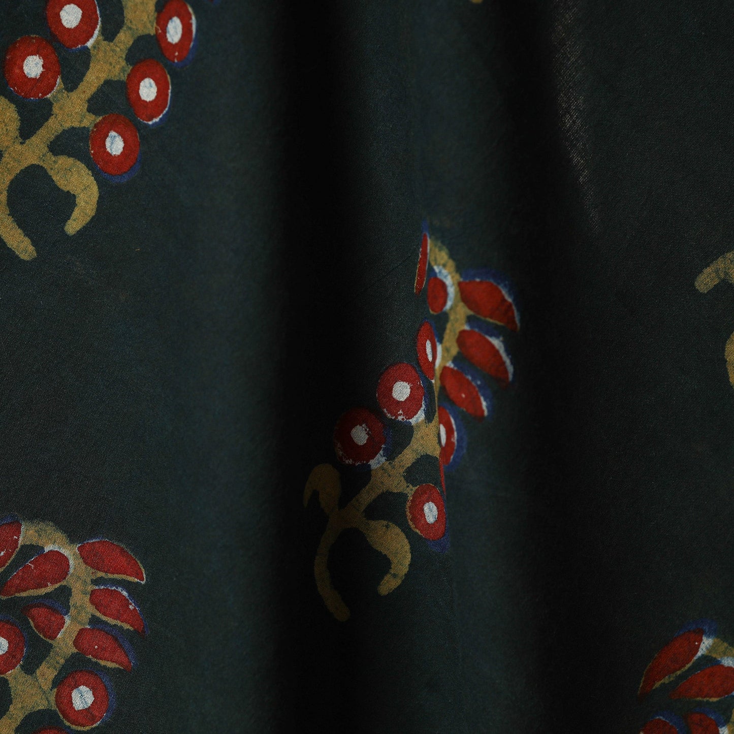 Green - natural dyed cotton nandana fabric 16 - handcrafted