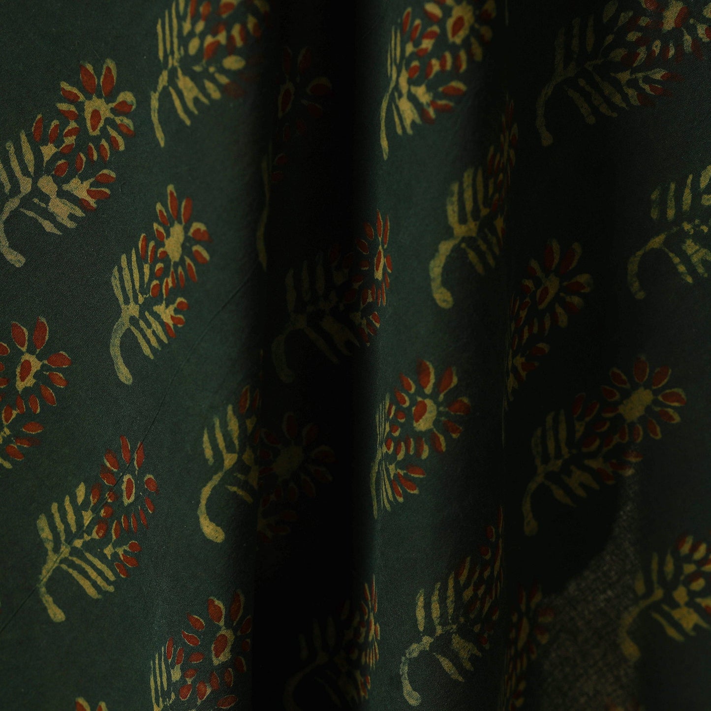 Green - natural dyed cotton nandana fabric 18 - handcrafted