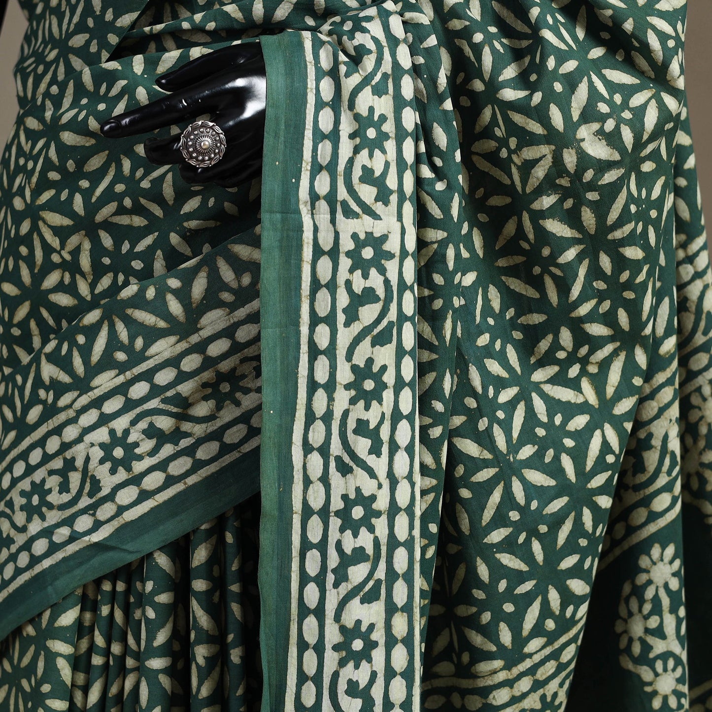 Green - natural dyed cotton pipad saree 08 - handcrafted