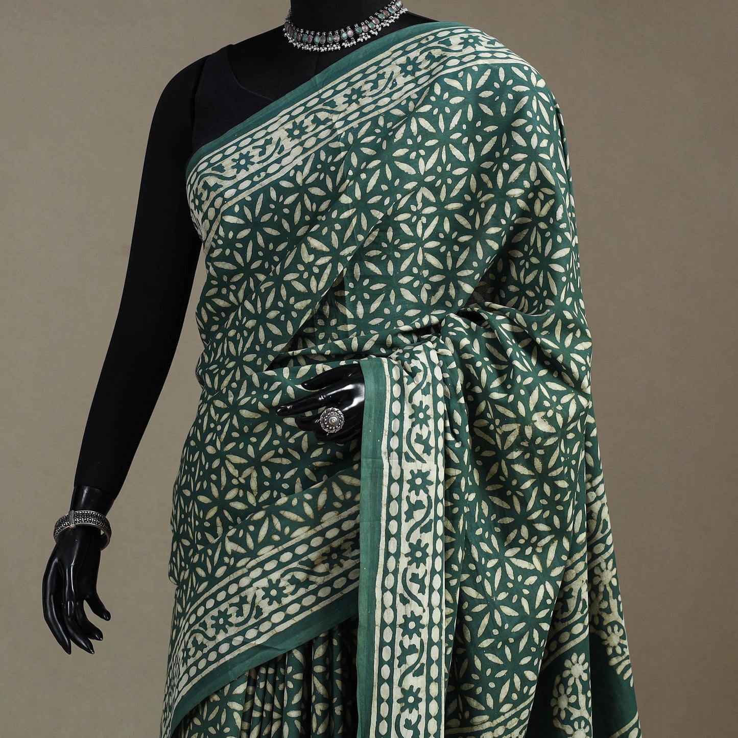 Green - natural dyed cotton pipad saree 08 - handcrafted