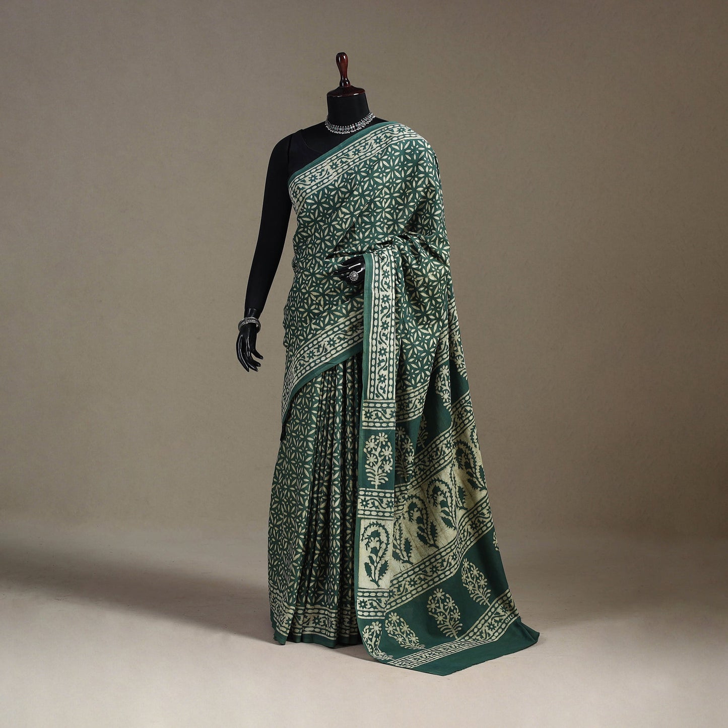 Green - natural dyed cotton pipad saree 08 - handcrafted