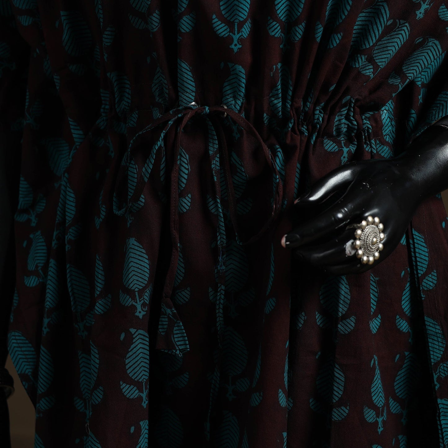 Natural dyed hand block bagh print gota work cotton kaftan