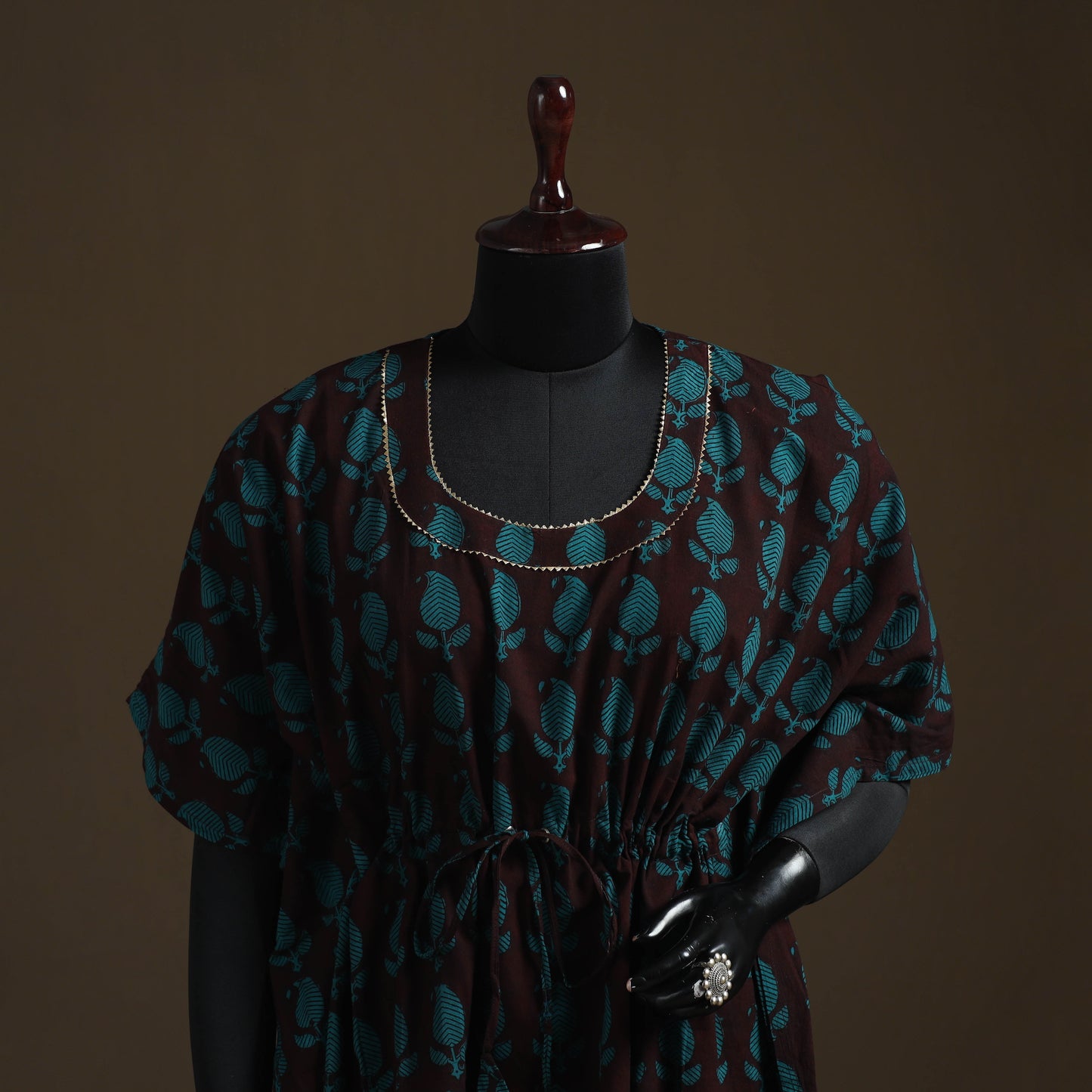 Natural dyed hand block bagh print gota work cotton kaftan