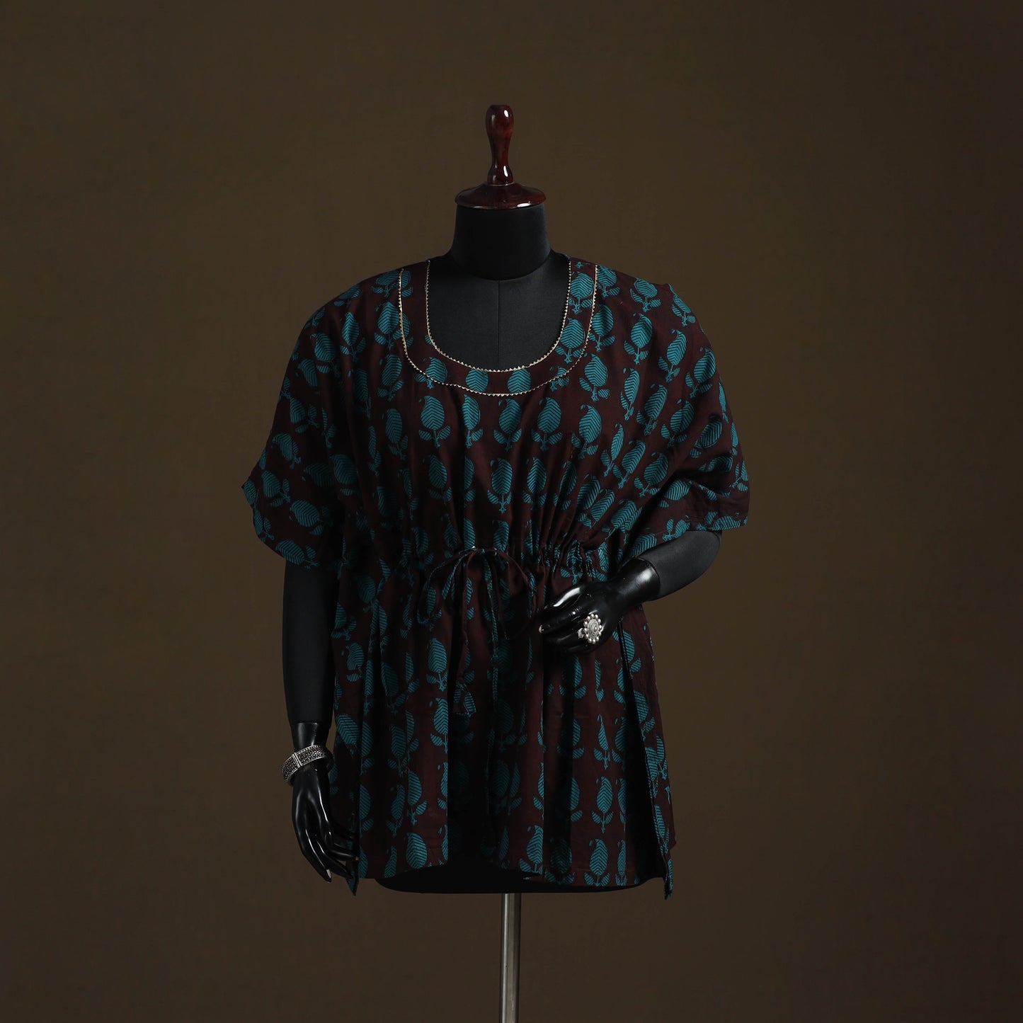 Natural dyed hand block bagh print gota work cotton kaftan