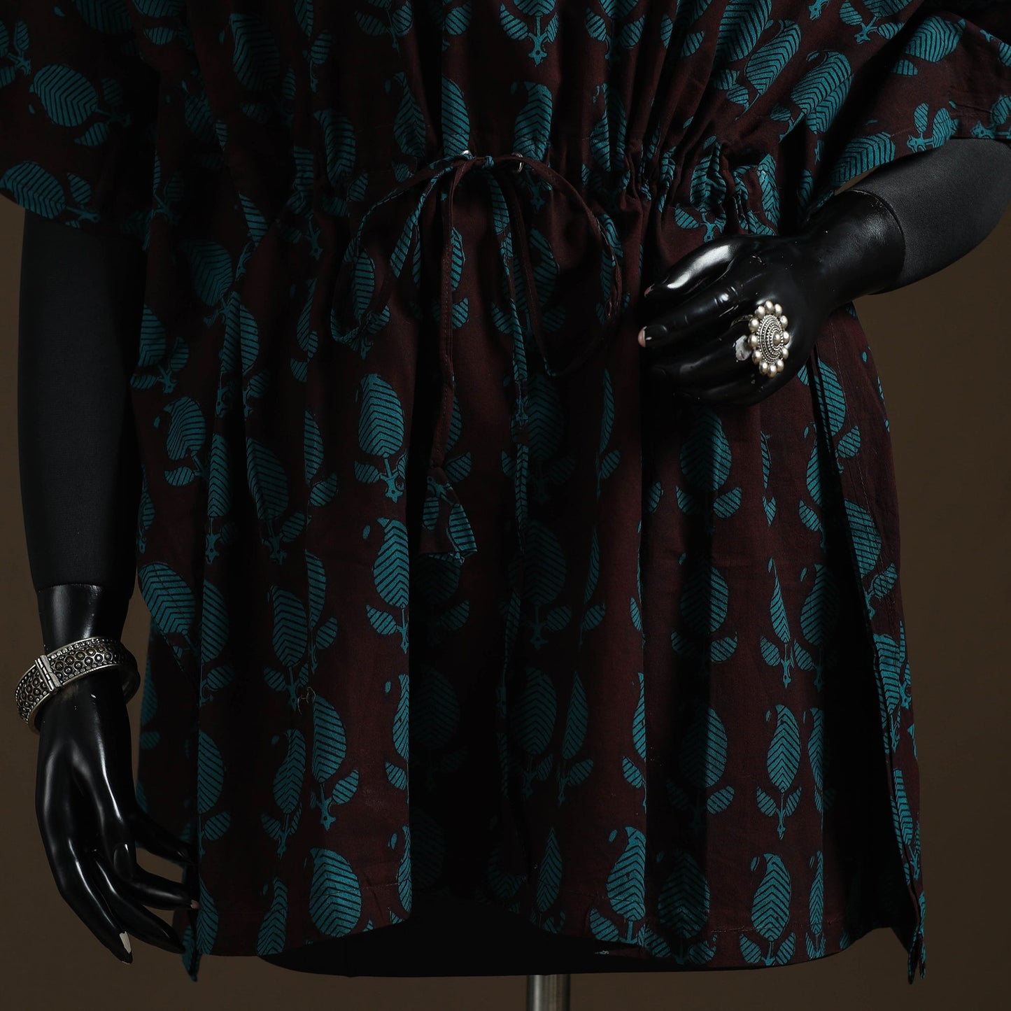 Natural dyed hand block bagh print gota work cotton kaftan