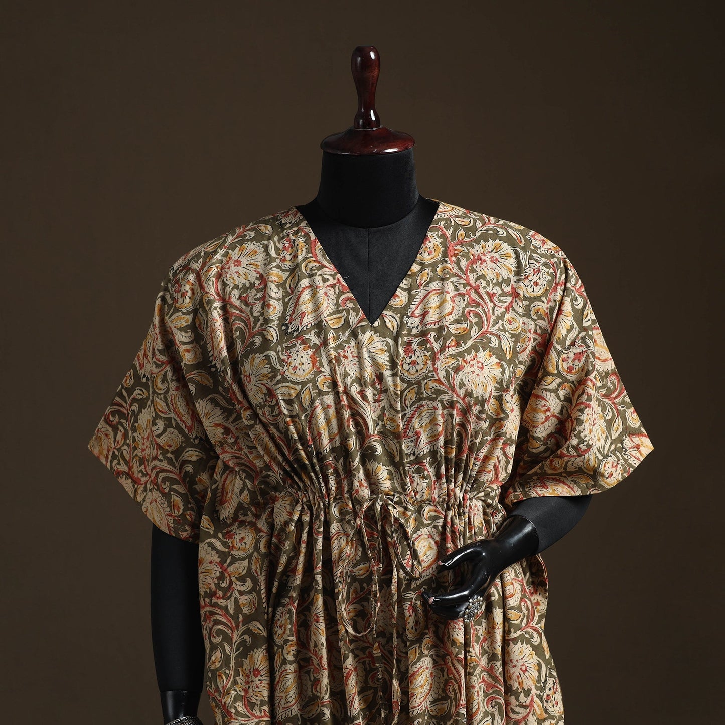Natural dyed hand block kalamkari print cotton kaftan