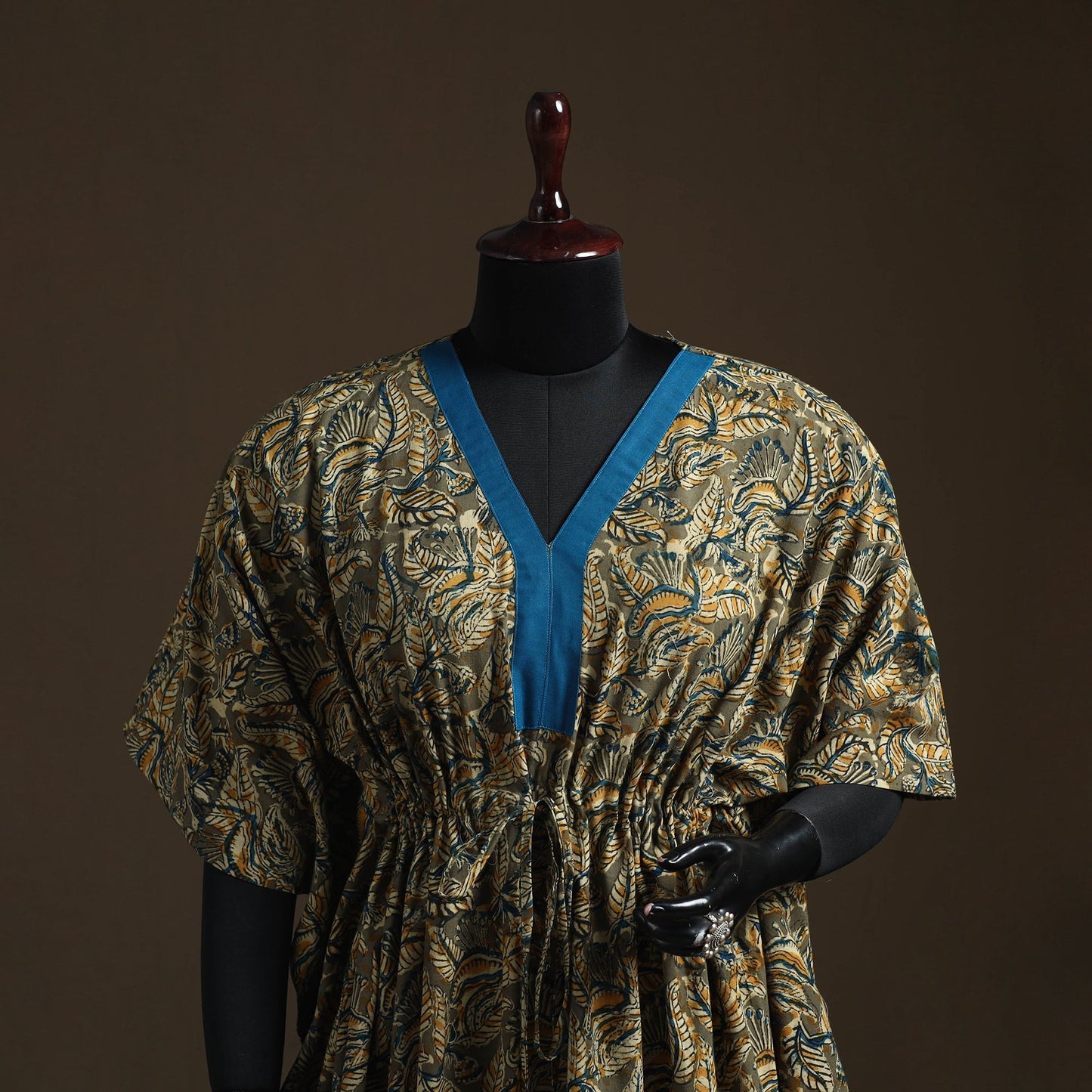 Natural dyed hand block kalamkari print cotton kaftan