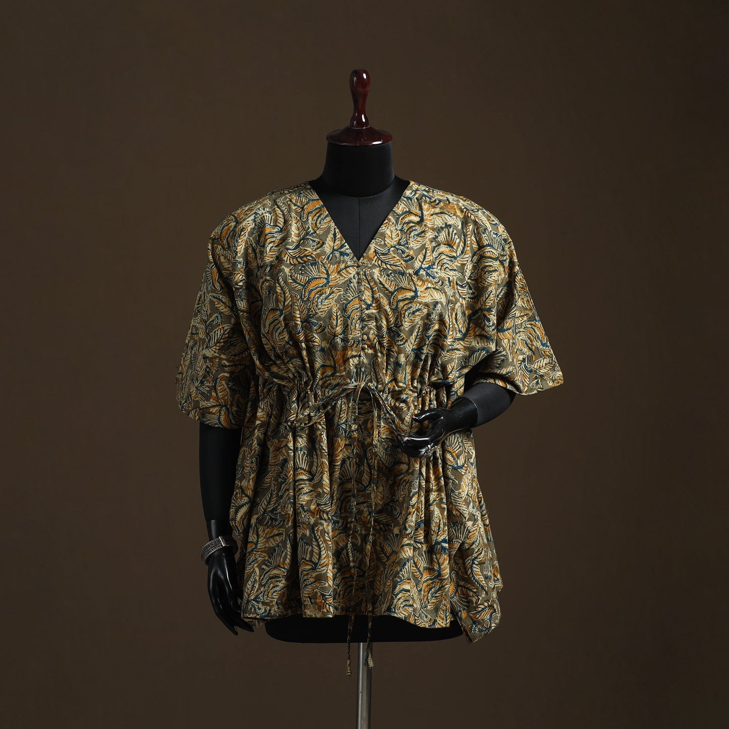 Natural dyed hand block kalamkari print cotton kaftan