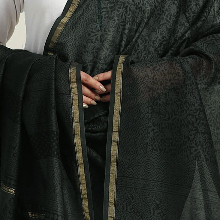 Green Natural Dyed Hand Block Print Chanderi Silk Bagh Dupatta