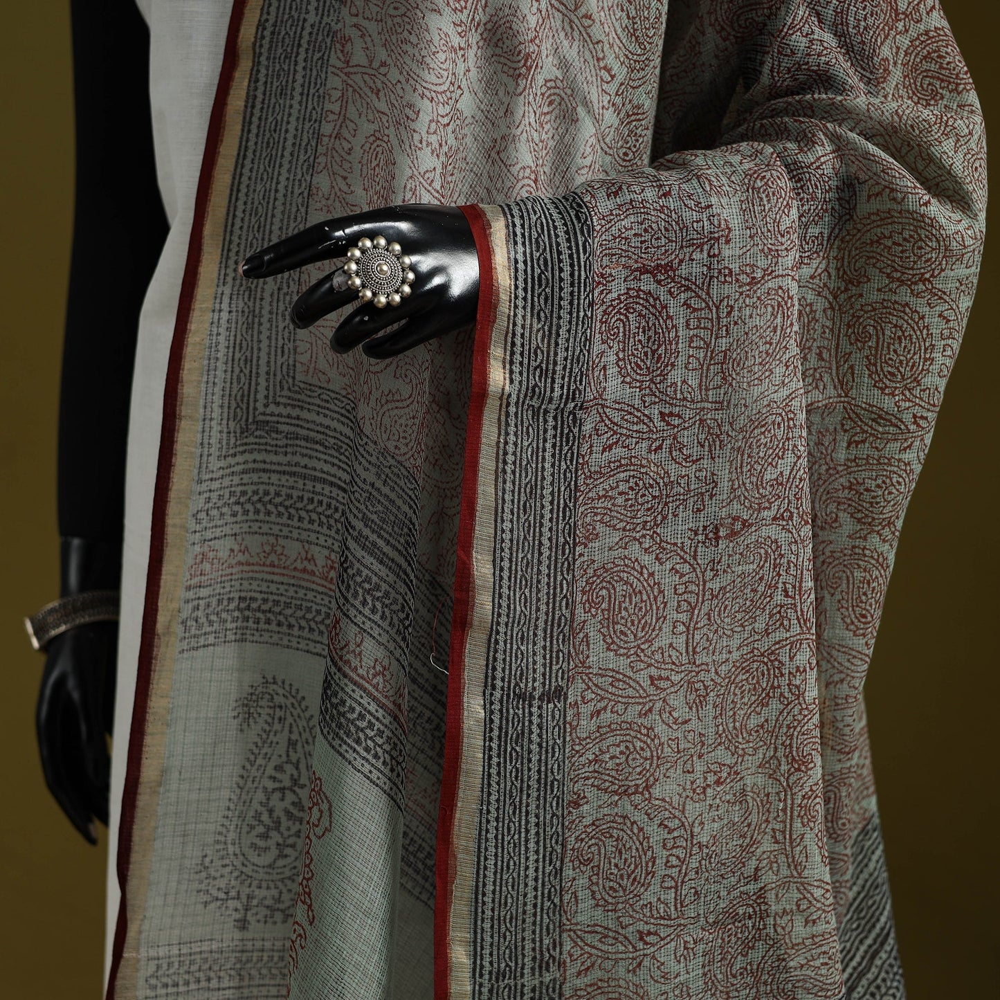 Natural dyed kota doria cotton hand block bagh print