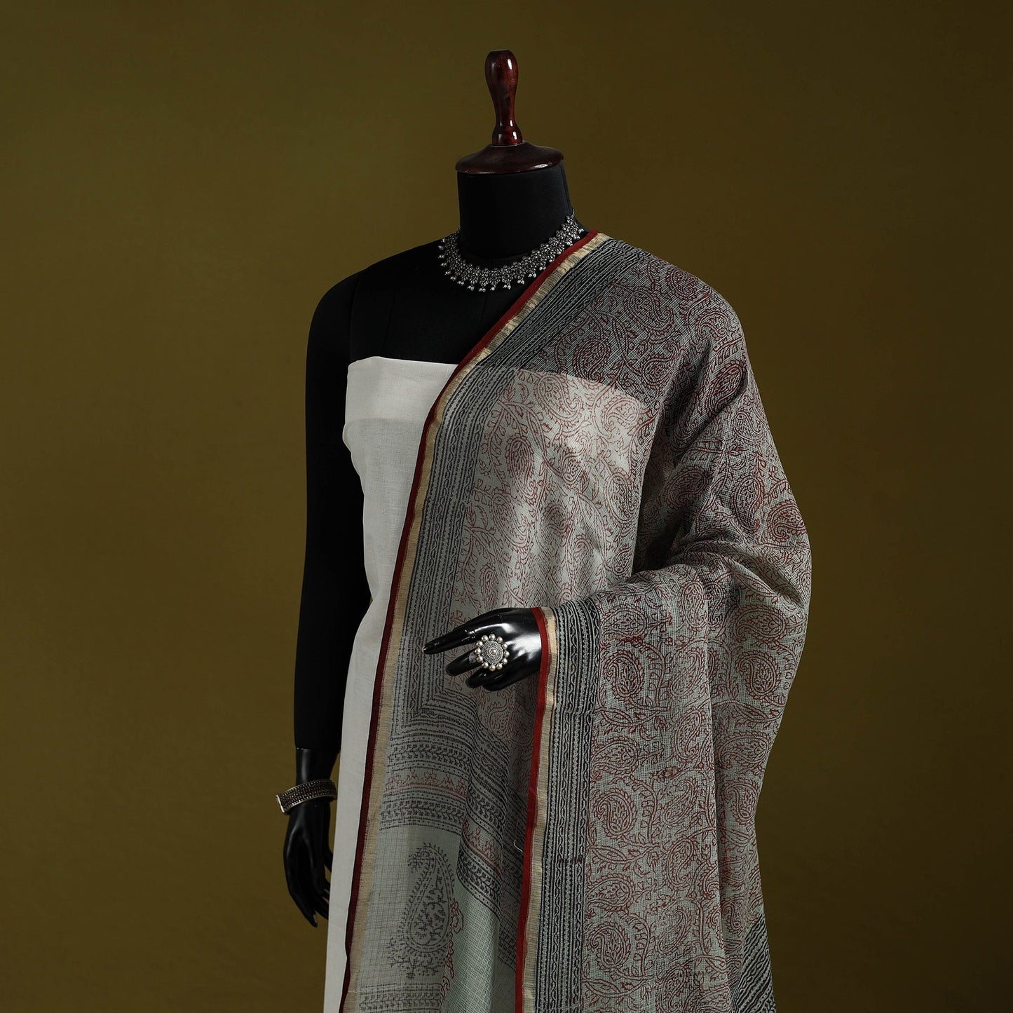 Natural dyed kota doria cotton hand block bagh print