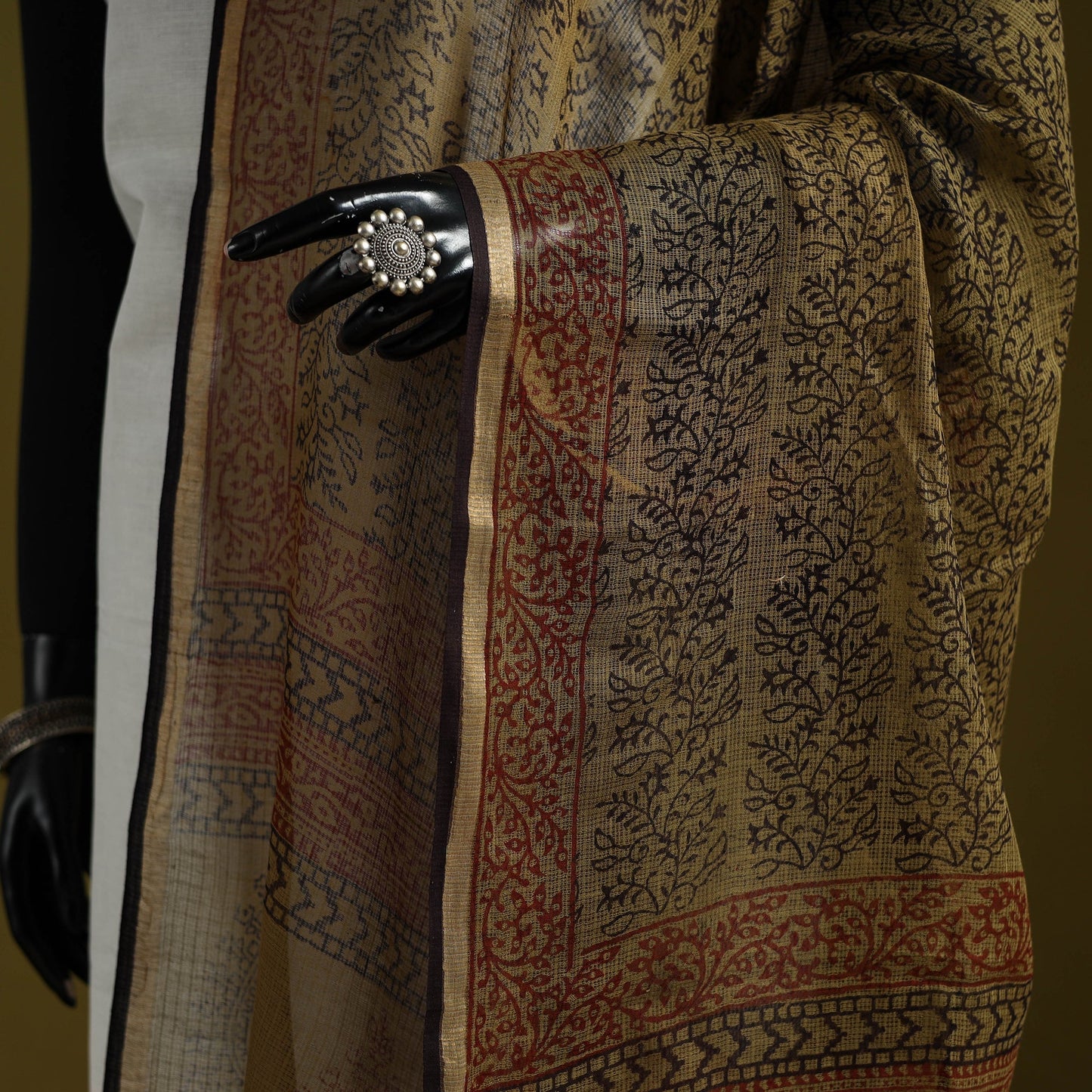 Natural dyed kota doria cotton hand block bagh print