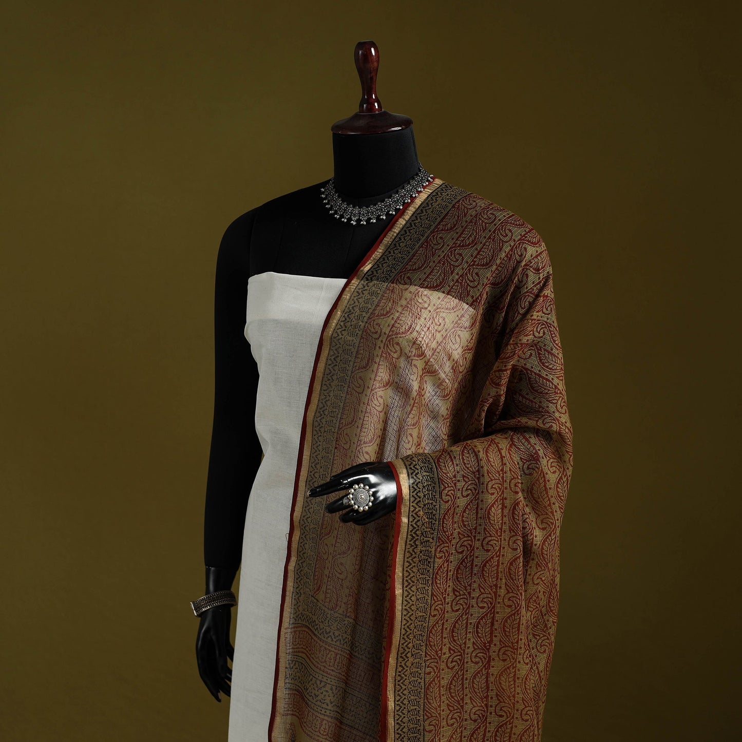 Natural dyed kota doria cotton hand block bagh print