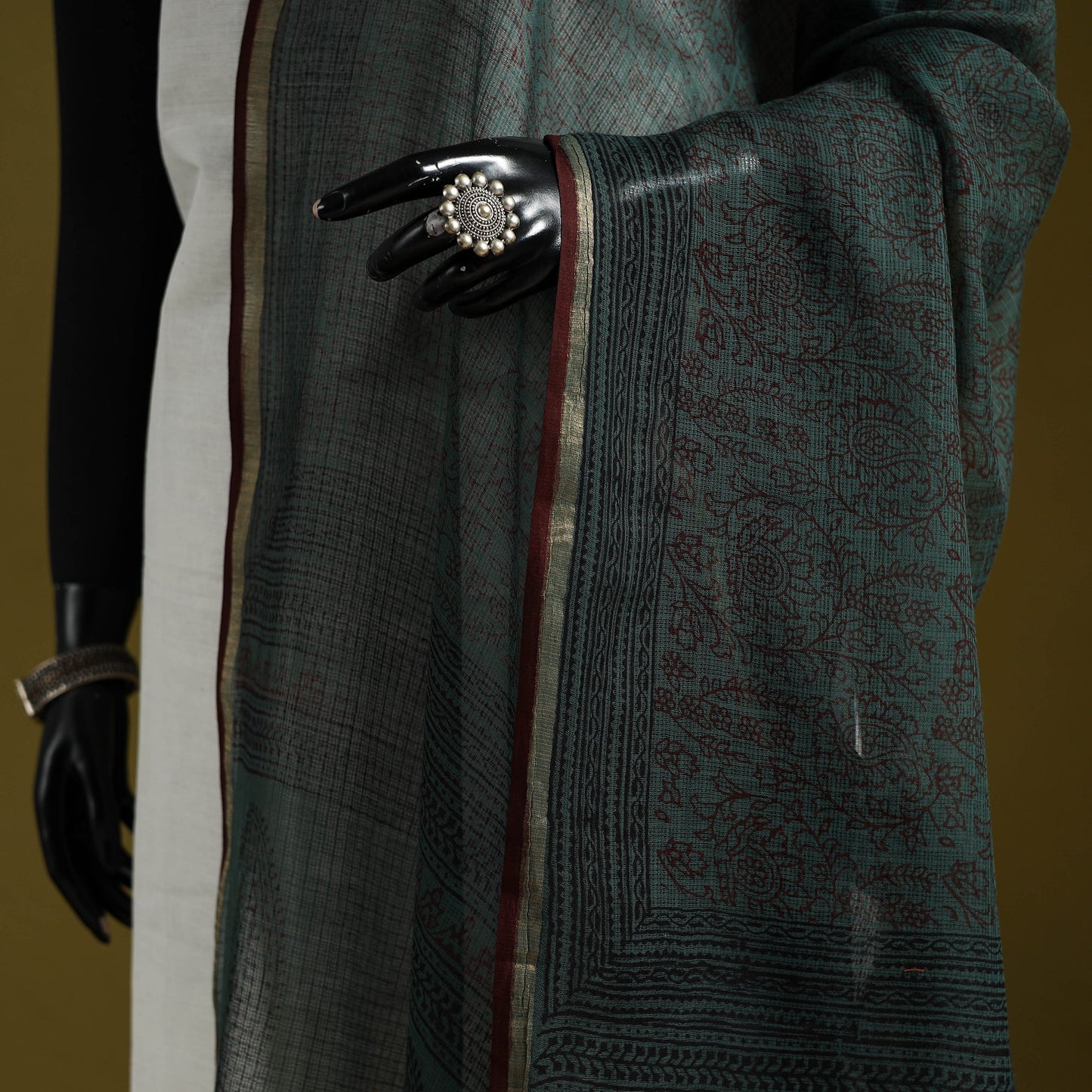 Natural dyed kota doria cotton hand block bagh print