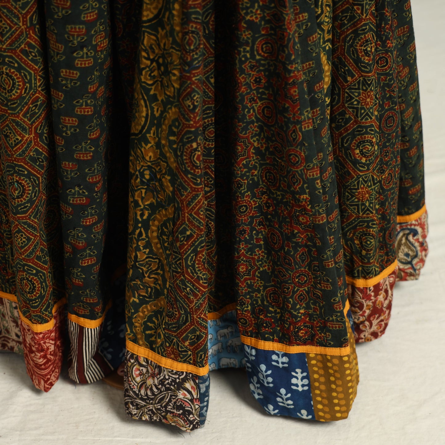 Buy Ajrakh Block Printed 24 Kali Patchwork Cotton Long Skirt 37 Online at iTokri.com