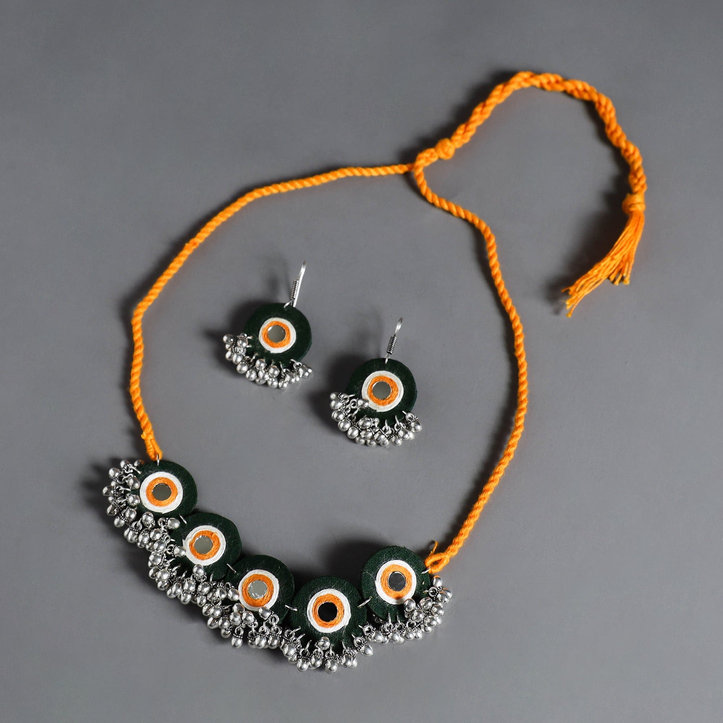 Fabart German Silver Mirror Work Choker Necklace Set