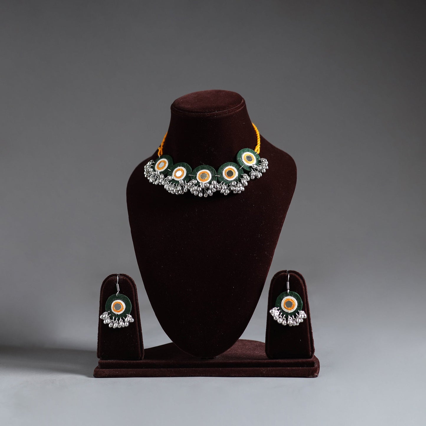 Fabart German Silver Mirror Work Choker Necklace Set