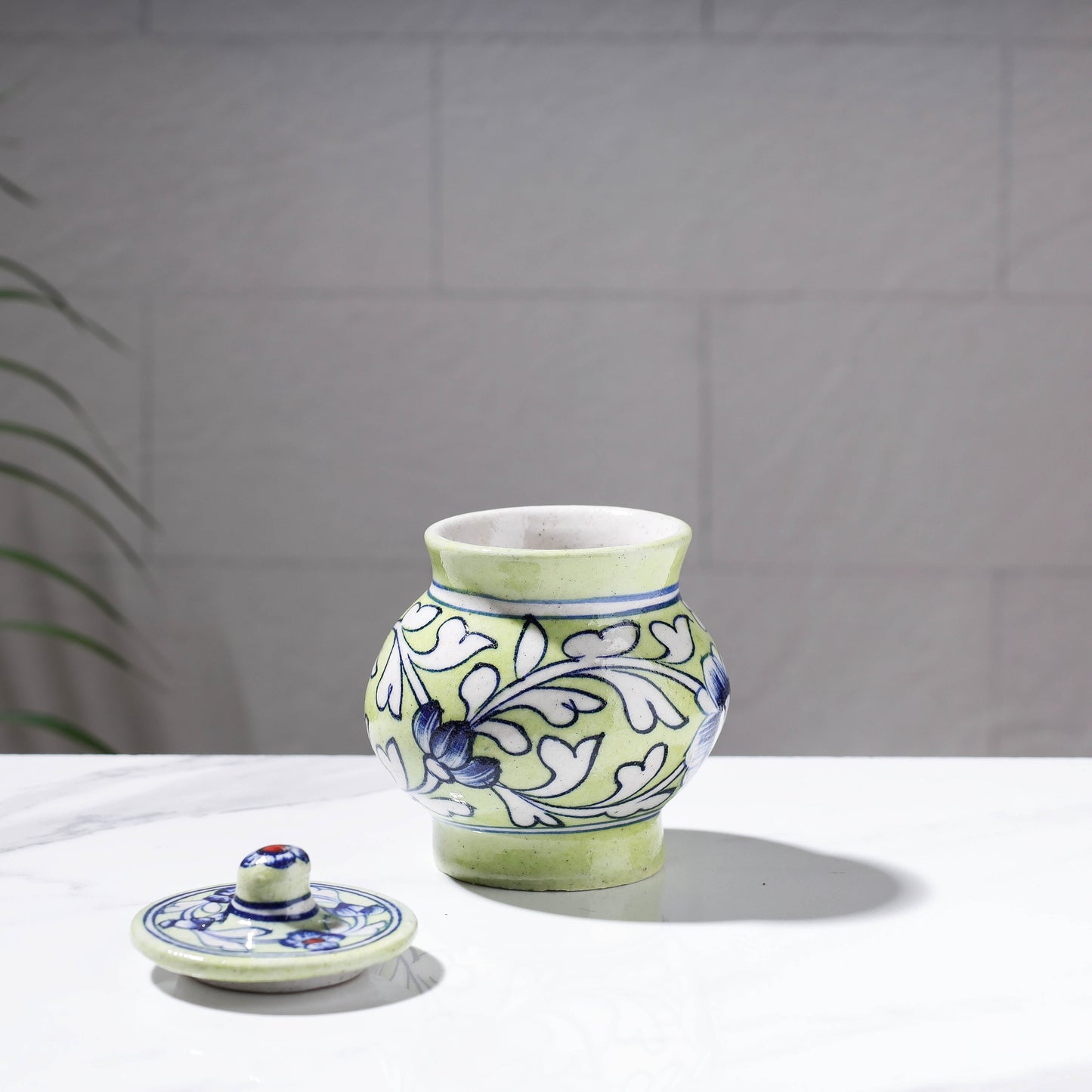 Original Blue Pottery Ceramic Barni/Storage Jar with Lid (Small) Online in India