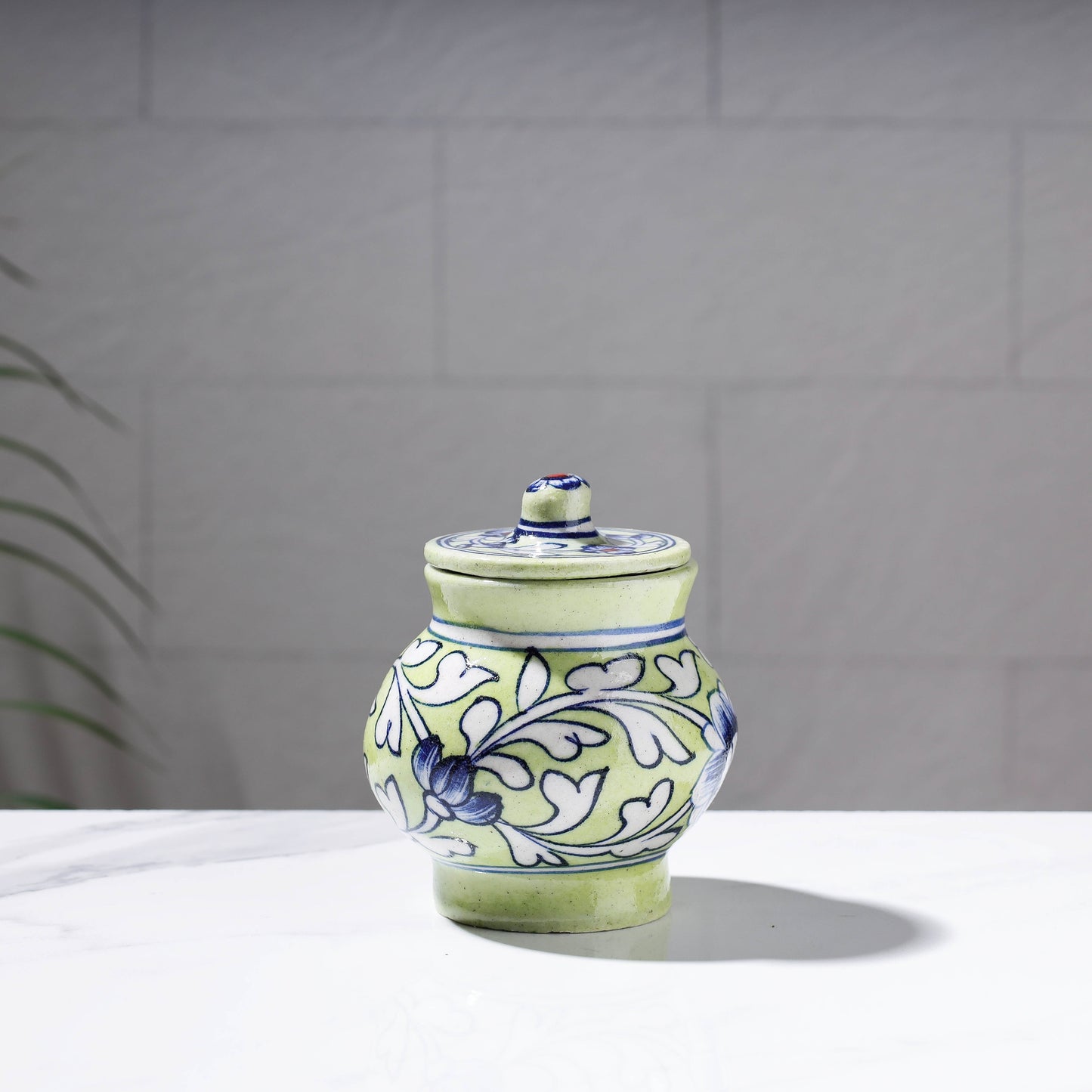 Original Blue Pottery Ceramic Barni/Storage Jar with Lid (Small) Online in India