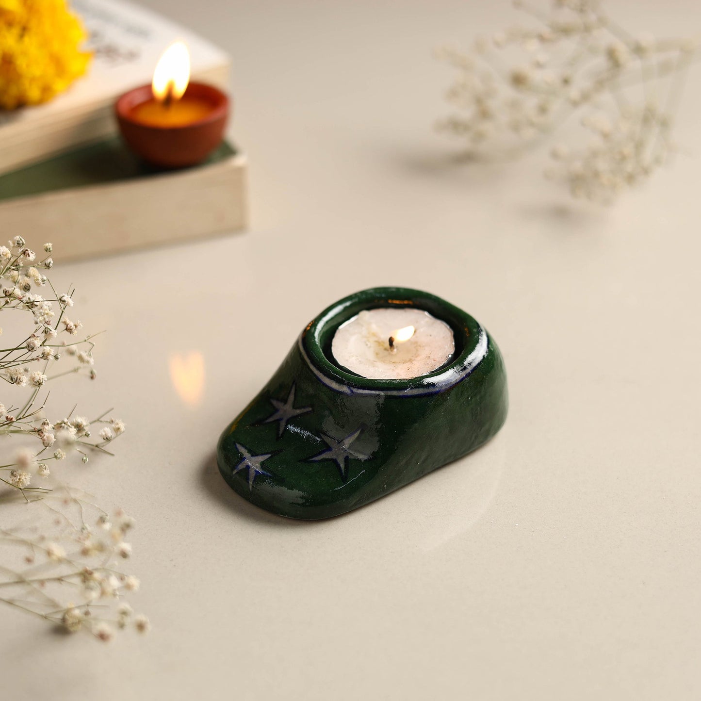 Original Blue Pottery Ceramic Tealight Candle Holder
