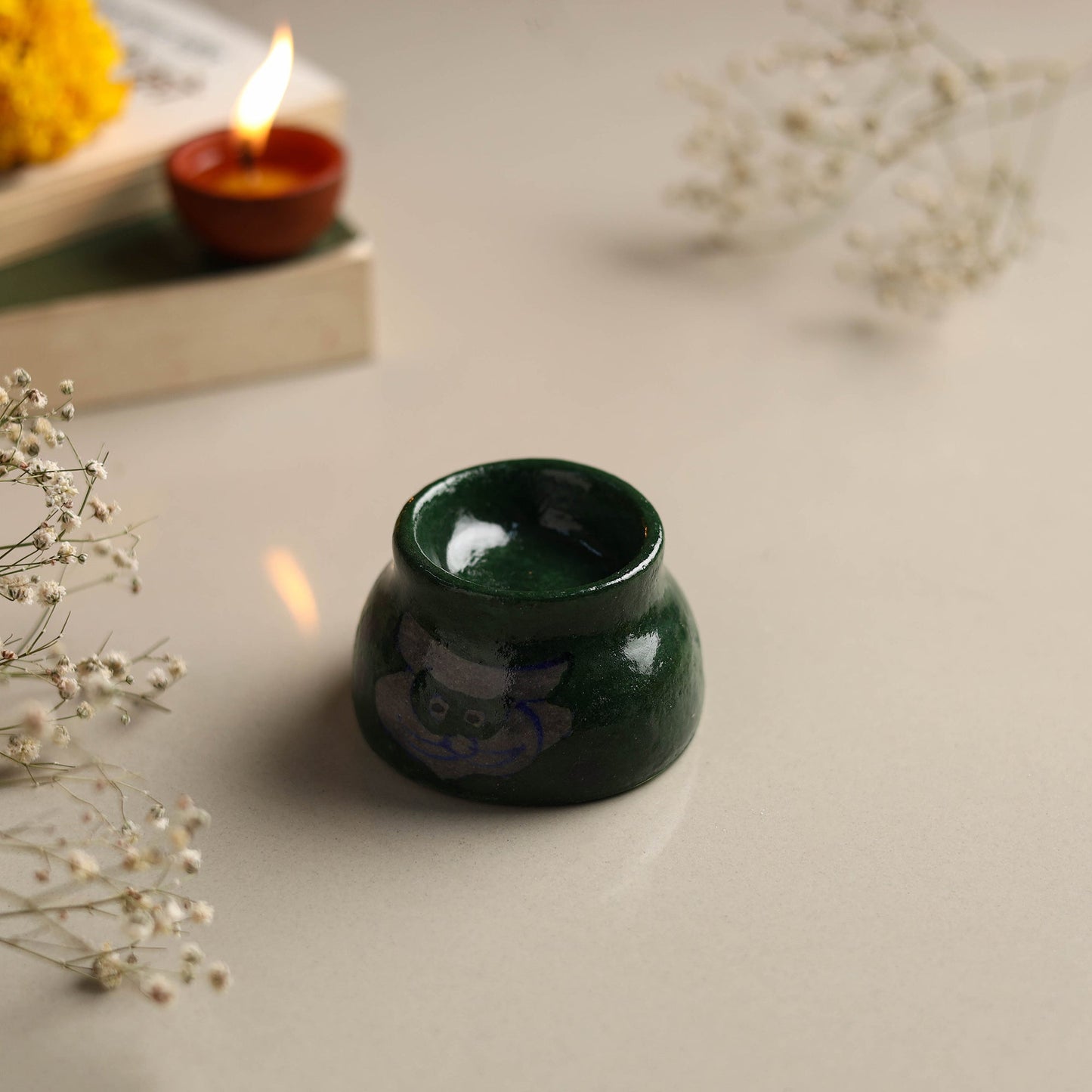 Original Blue Pottery Ceramic Tealight Candle Holder