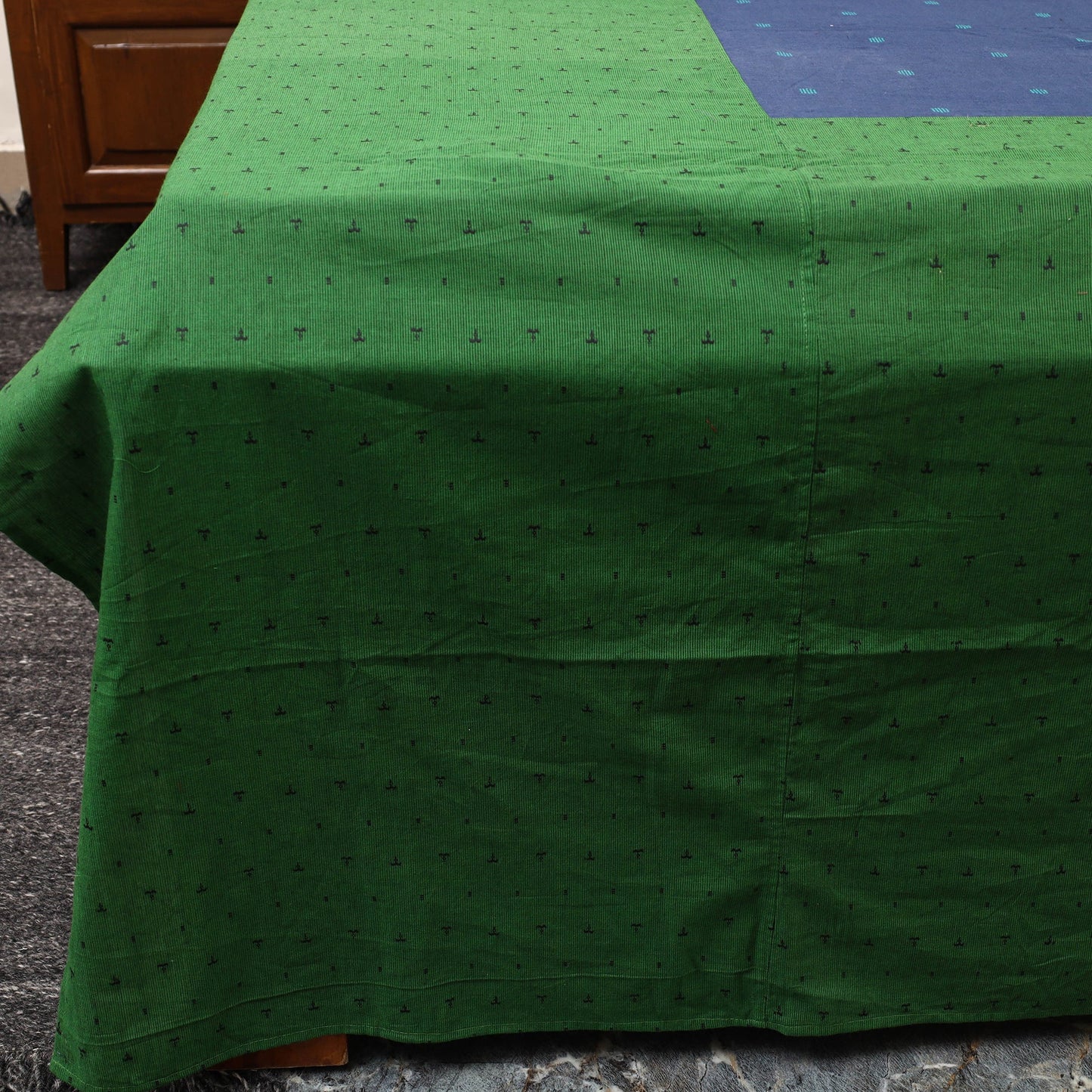 Green - patchwork cotton double jacquard bedsheet set 04