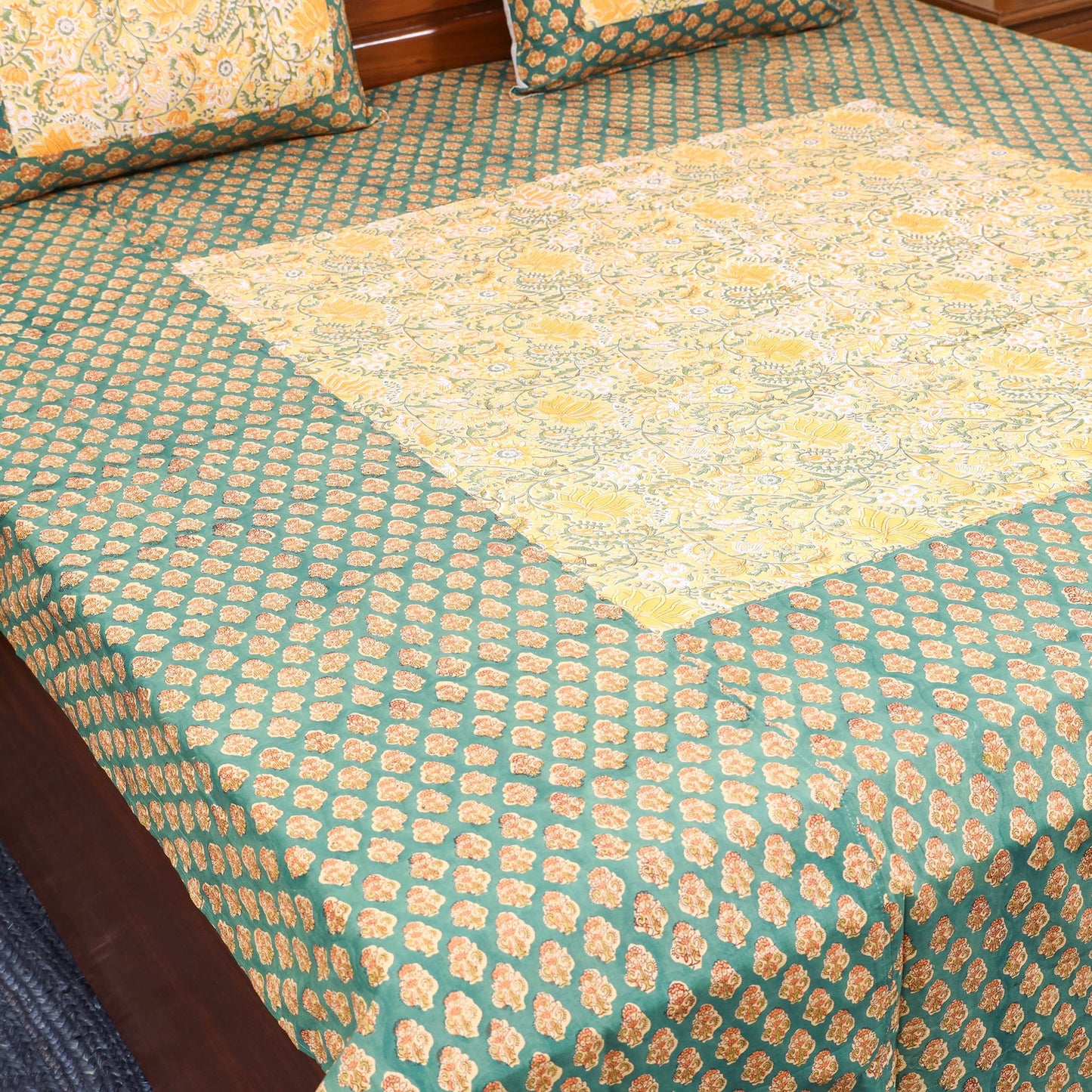 Patchwork hand double sanganeri bedsheet set (108 x 90 in)