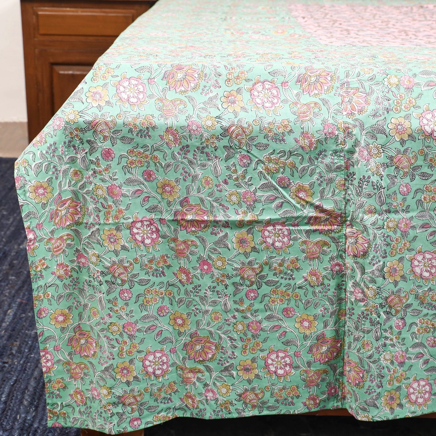 Patchwork hand double sanganeri bedsheet set (108 x 90 in)