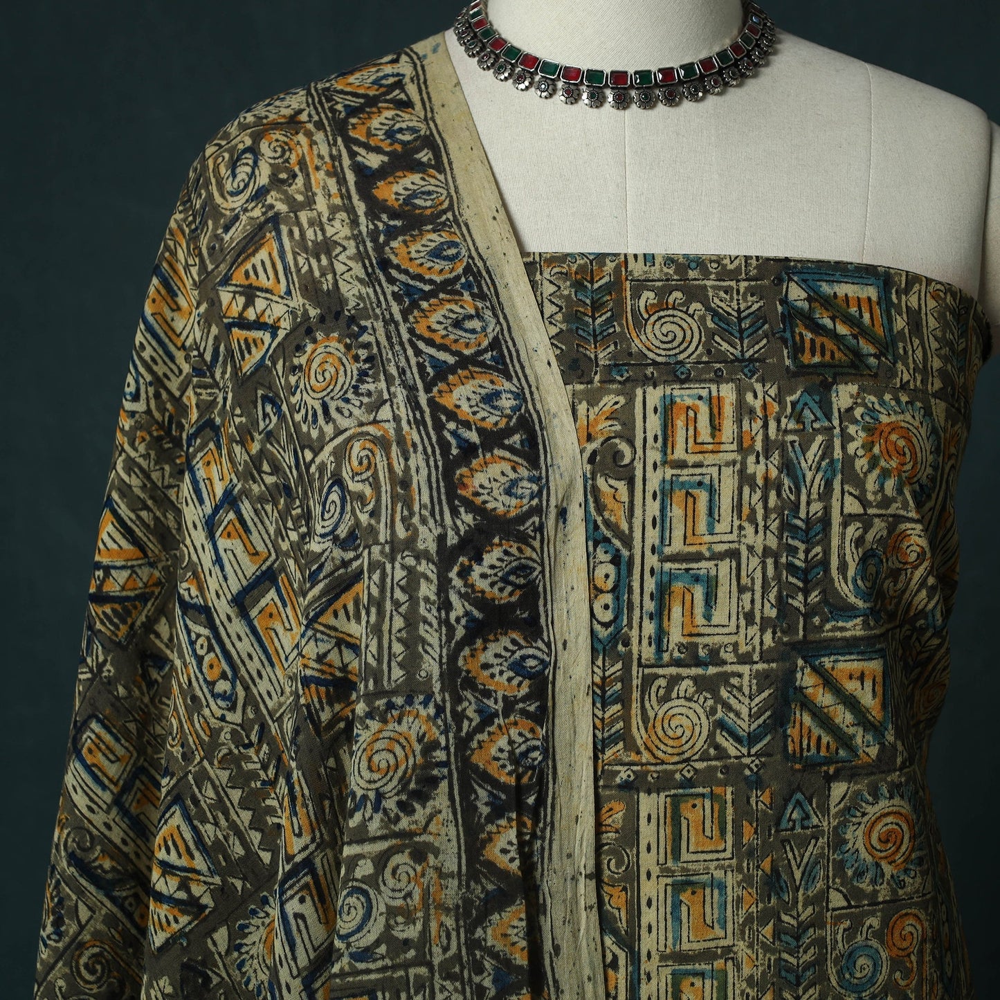 Pedana hand block print natural dyed cotton kalamkari 2pc