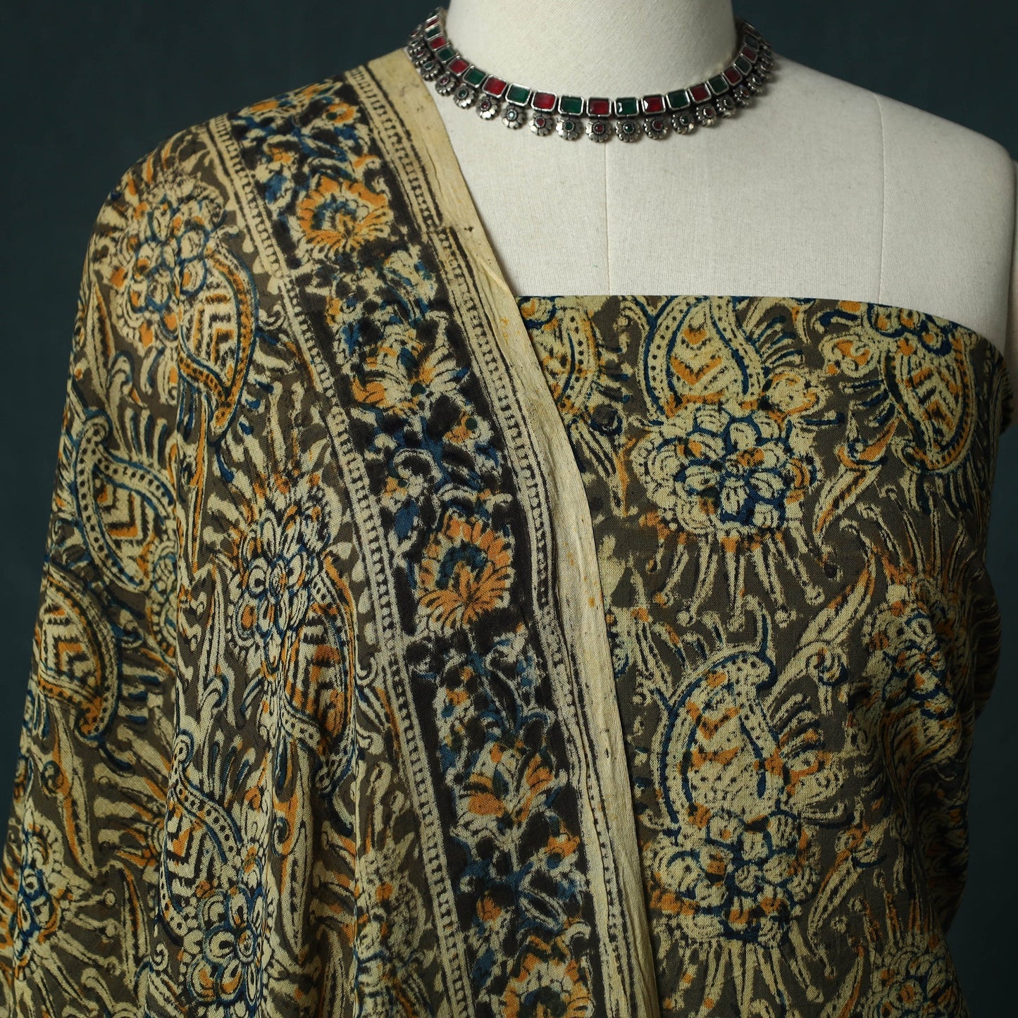 Pedana hand block print natural dyed cotton kalamkari 2pc