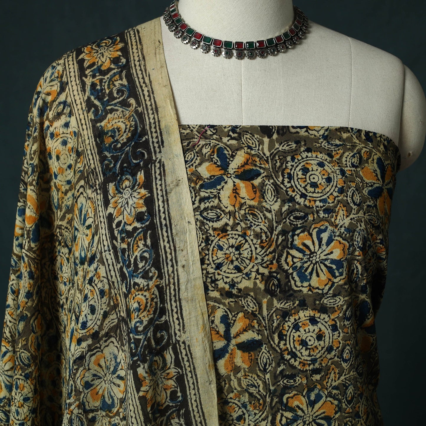 Pedana hand block print natural dyed cotton kalamkari 2pc