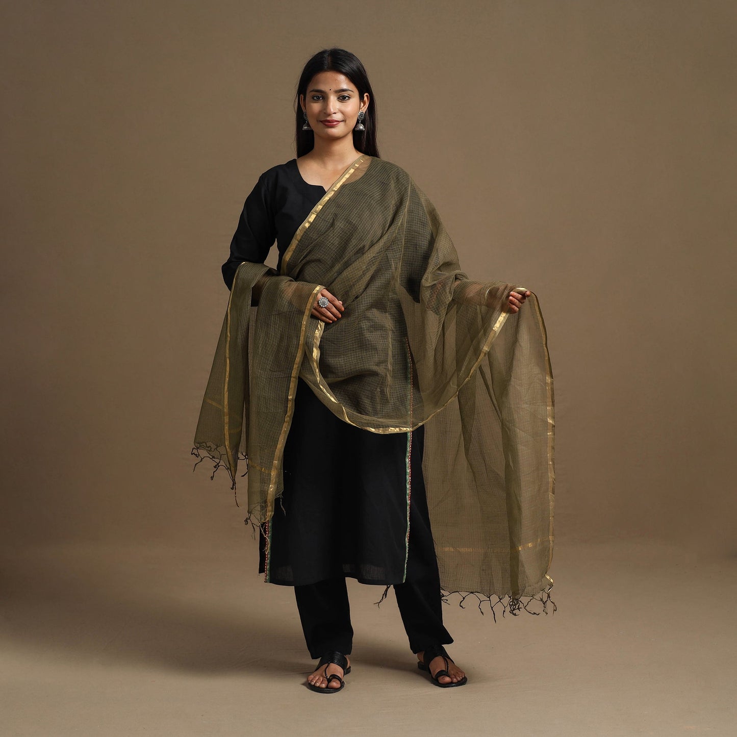 Green Plain Cotton Kota Doria Dupatta