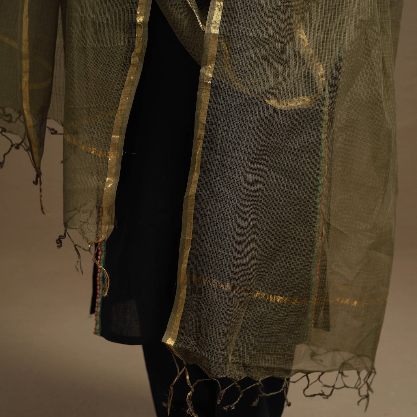 Green Plain Cotton Kota Doria Dupatta