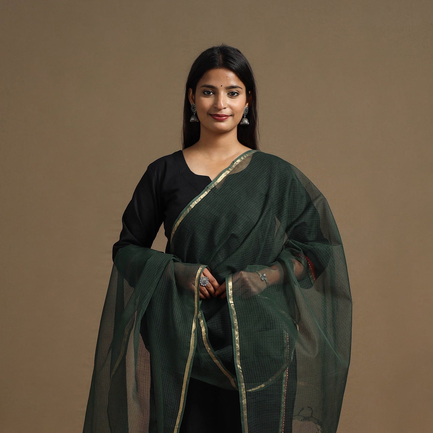 Green Plain Cotton Kota Doria Dupatta