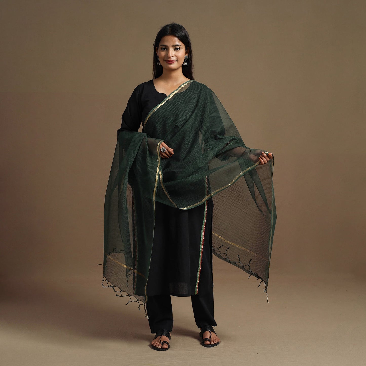 Green Plain Cotton Kota Doria Dupatta