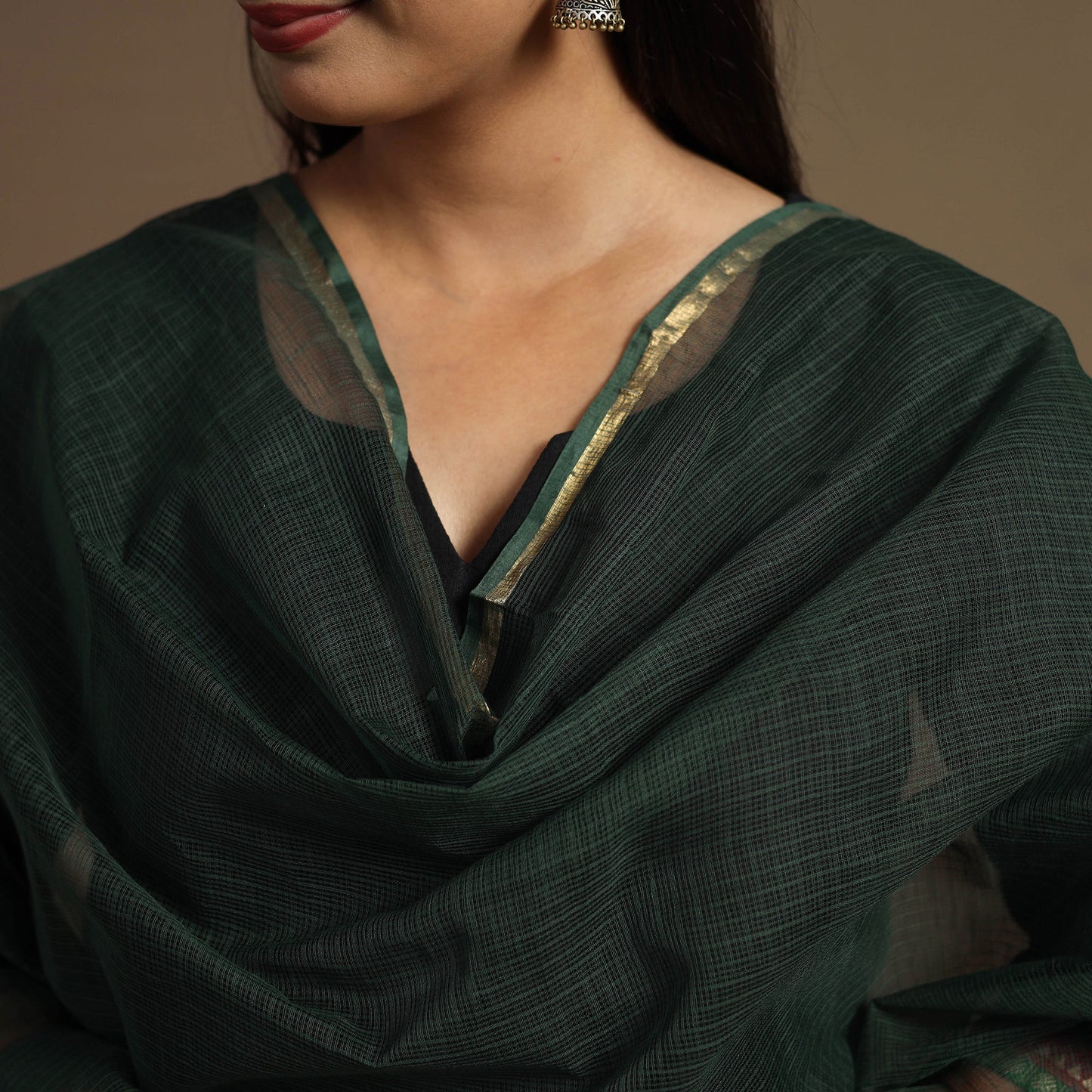 Green Plain Cotton Kota Doria Dupatta