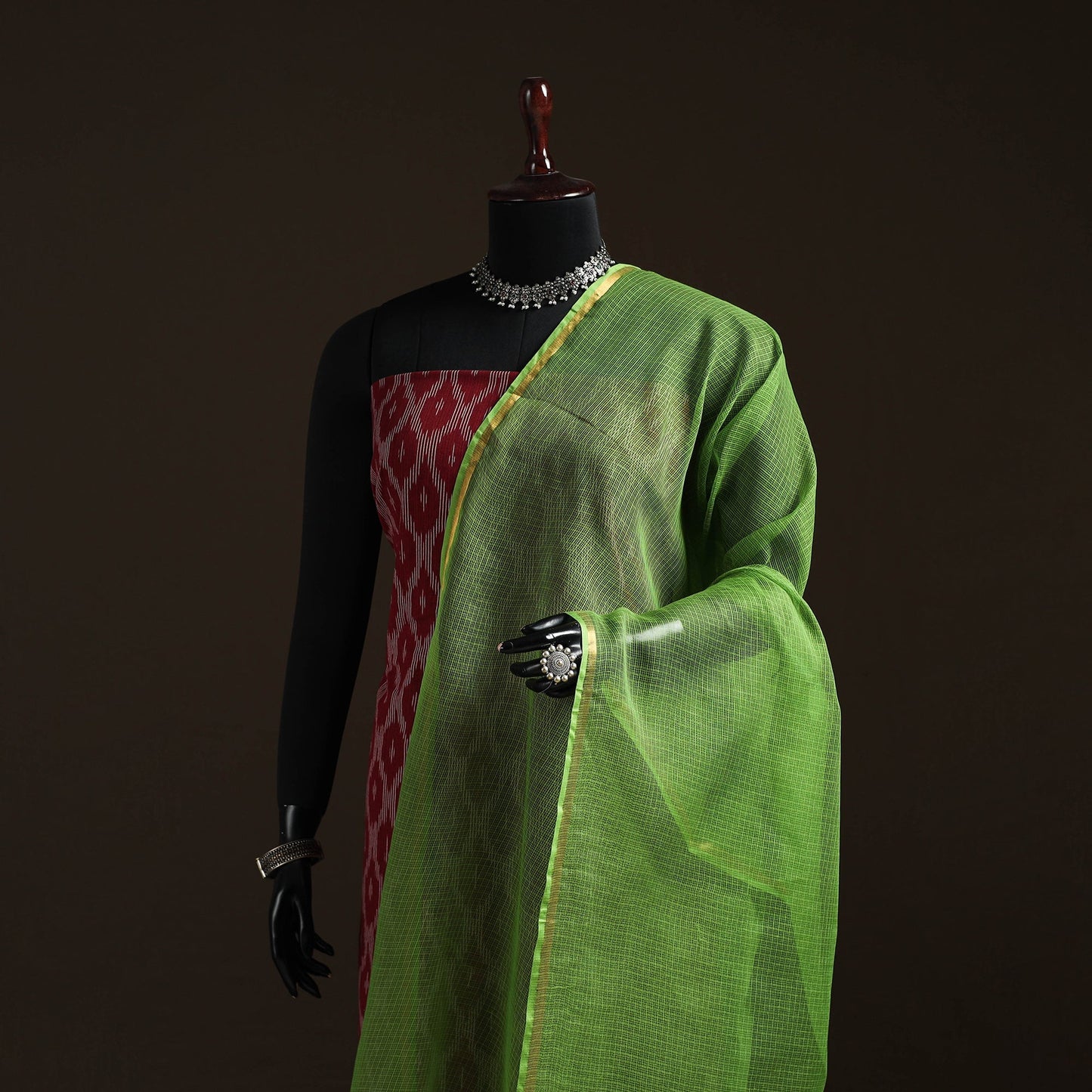 Plain cotton kota doria dupatta 18 - handcrafted