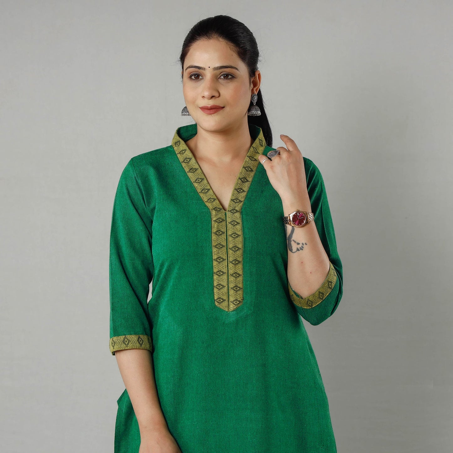 Plain Jhiri Handloom Cotton Long Kurta