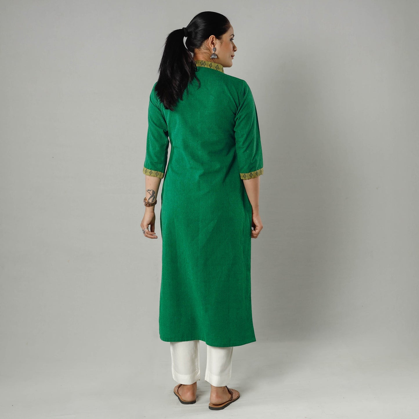 Plain Jhiri Handloom Cotton Long Kurta